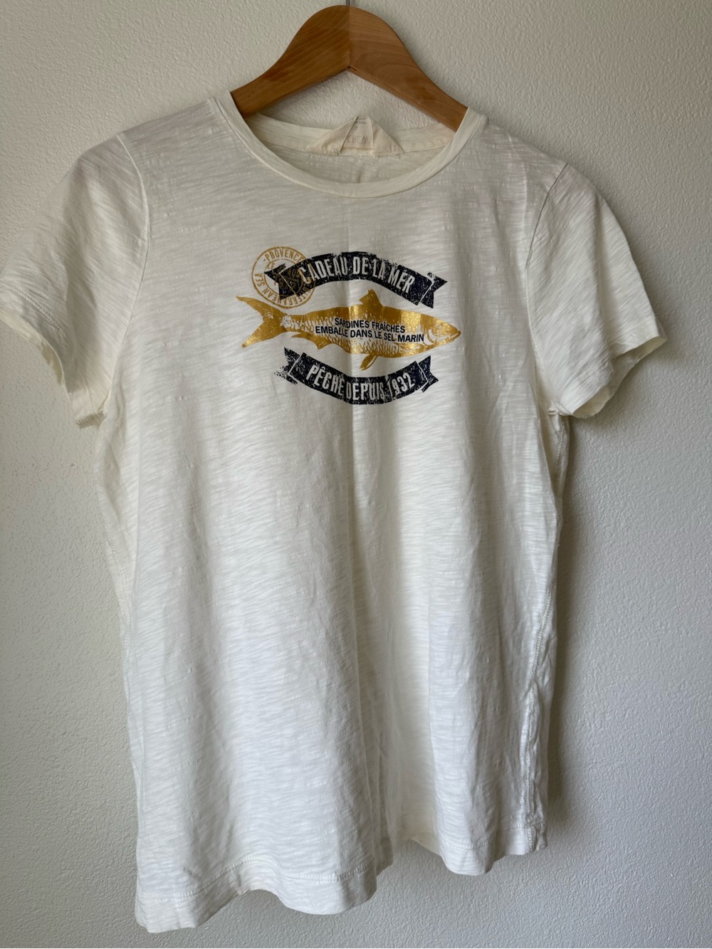 J Crew Vintage Graphic Tee with Gold Fish Print
